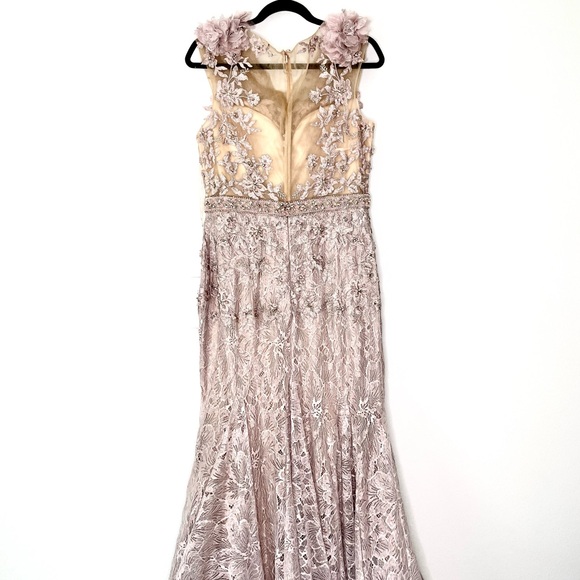 Embroidered Illusion Appliqued Bodice Trumpet Gown NWT - Picture 6 of 6